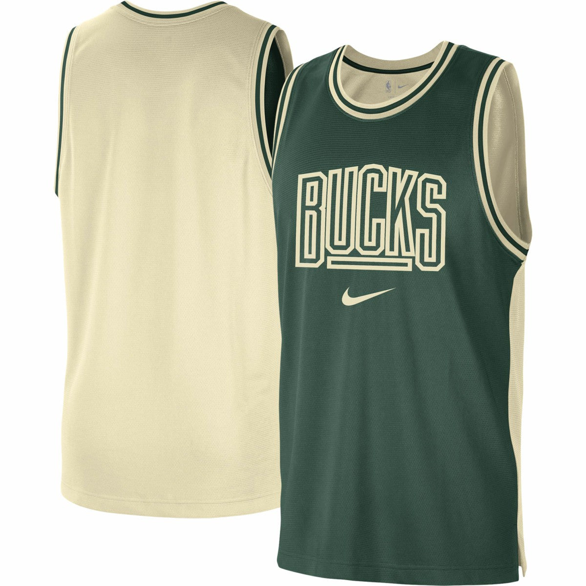 Nike - Milwaukee Bucks Courtside Versus Force Split DNA Performance Mesh Tank Top - Hunter Green/Cream