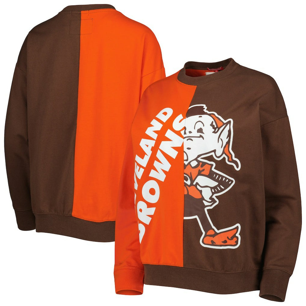 Cleveland Browns Women's Big Face Pullover Sweatshirt Orange/Brown - Mitchell & Ness