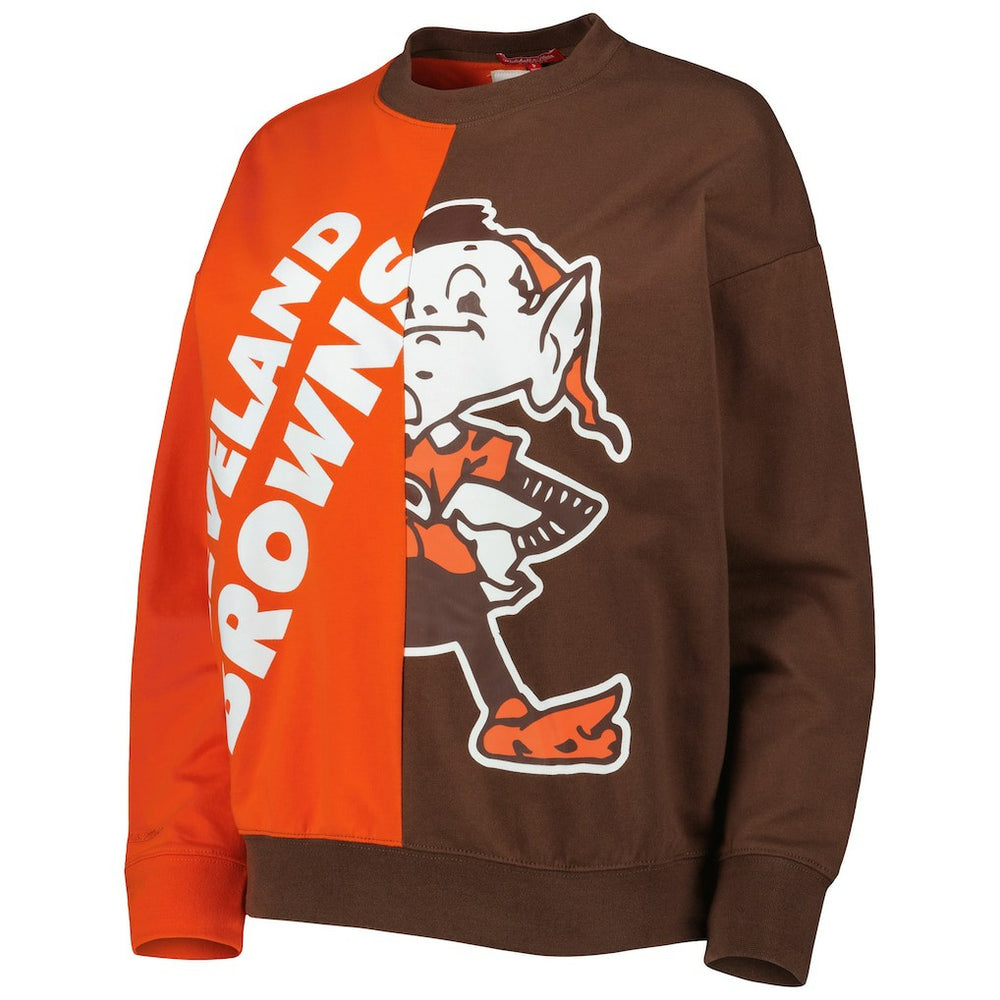 Cleveland Browns Women's Big Face Pullover Sweatshirt Orange/Brown - Mitchell & Ness