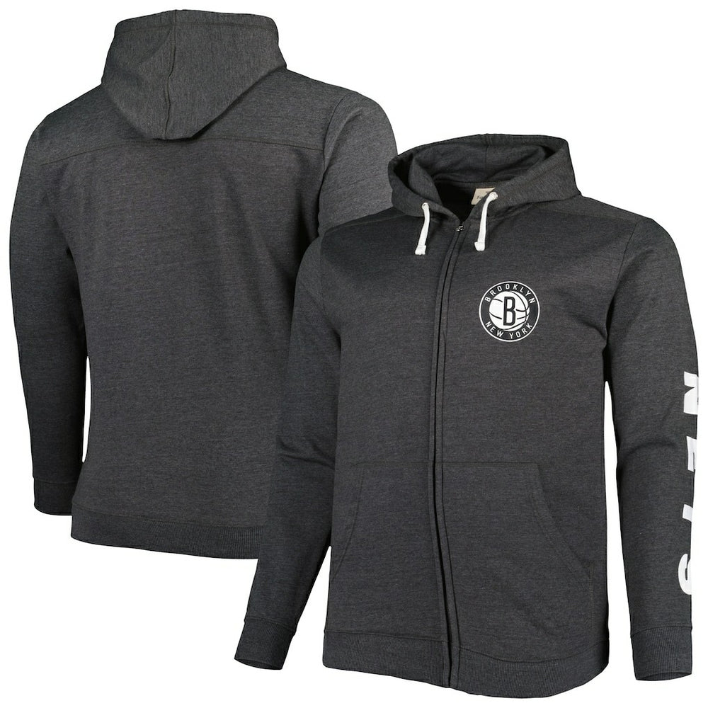 Fanatics - Brooklyn Nets Big & Tall Down and Distance Full-Zip Hoodie - Heathered Black