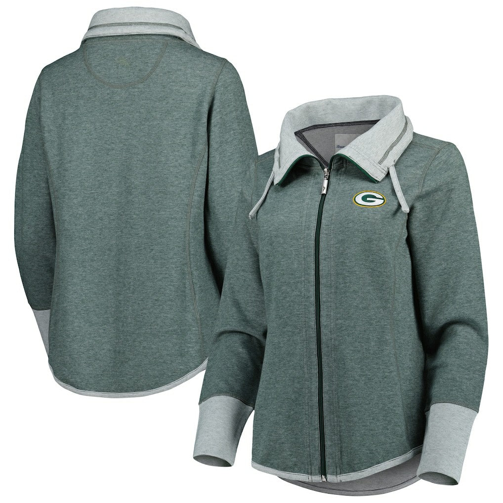 Green Bay Packers Women's Sport Sun Fade Full-Zip Sweatshirt Heathered Green - Tommy Bahama
