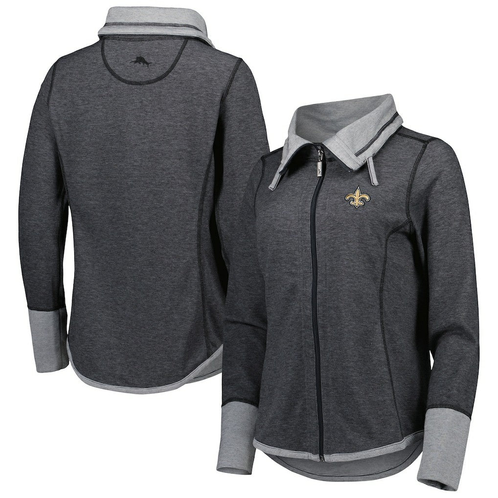 New Orleans Saints Women's Sport Sun Fade Full-Zip Sweatshirt Heathered Black - Tommy Bahama
