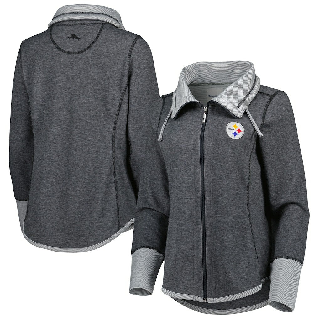 Pittsburgh Steelers Women's Sport Sun Fade Full-Zip Sweatshirt Heathered Black - Tommy Bahama