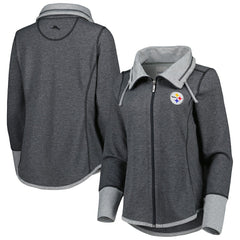 Pittsburgh Steelers Women's Sport Sun Fade Full-Zip Sweatshirt Heathered Black - Tommy Bahama