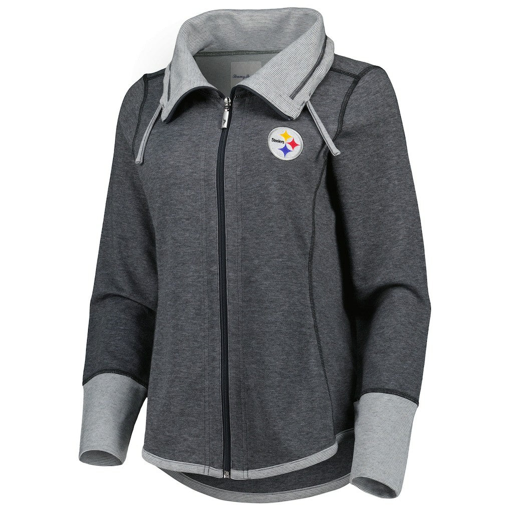 Pittsburgh Steelers Women's Sport Sun Fade Full-Zip Sweatshirt Heathered Black - Tommy Bahama