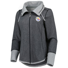Pittsburgh Steelers Women's Sport Sun Fade Full-Zip Sweatshirt Heathered Black - Tommy Bahama
