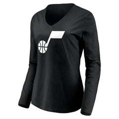 NBA - Utah Jazz Women's Primary Logo Team Long Sleeve V-Neck T-Shirt - Black