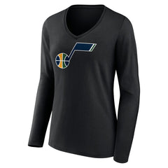 NBA - Utah Jazz Women's Primary Logo Team Long Sleeve V-Neck T-Shirt - Black