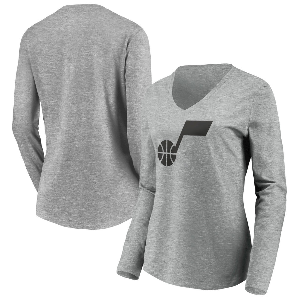 NBA - Utah Jazz Women's Primary Logo Team Long Sleeve V-Neck T-Shirt - Heathered Gray