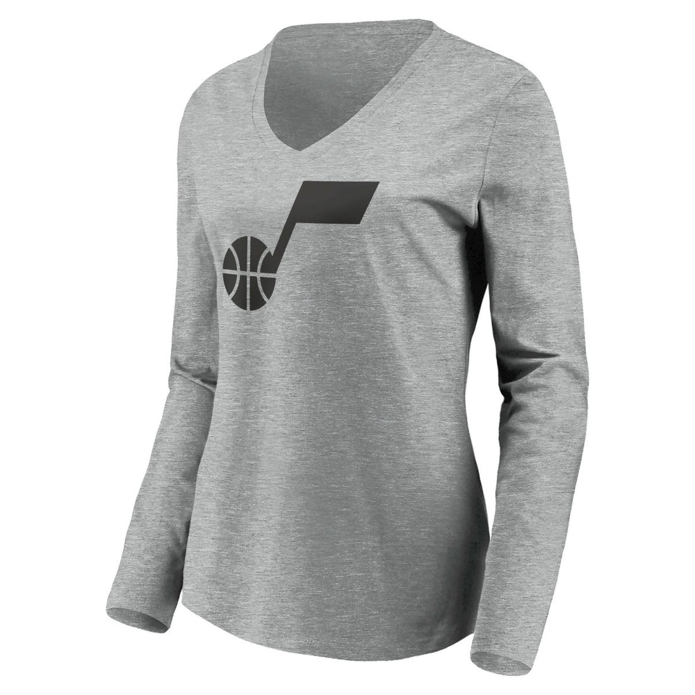 NBA - Utah Jazz Women's Primary Logo Team Long Sleeve V-Neck T-Shirt - Heathered Gray