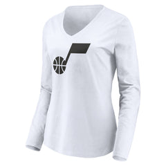 NBA - Utah Jazz Women's Primary Logo Team Long Sleeve V-Neck T-Shirt - White
