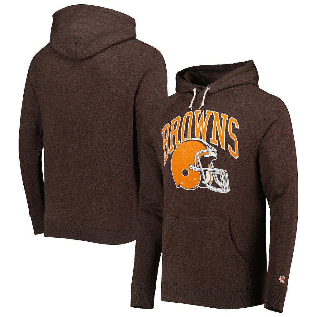 Cleveland Browns Homage Retro Helmet Tri-Blend Raglan Pullover Hoodie Brown - NFL