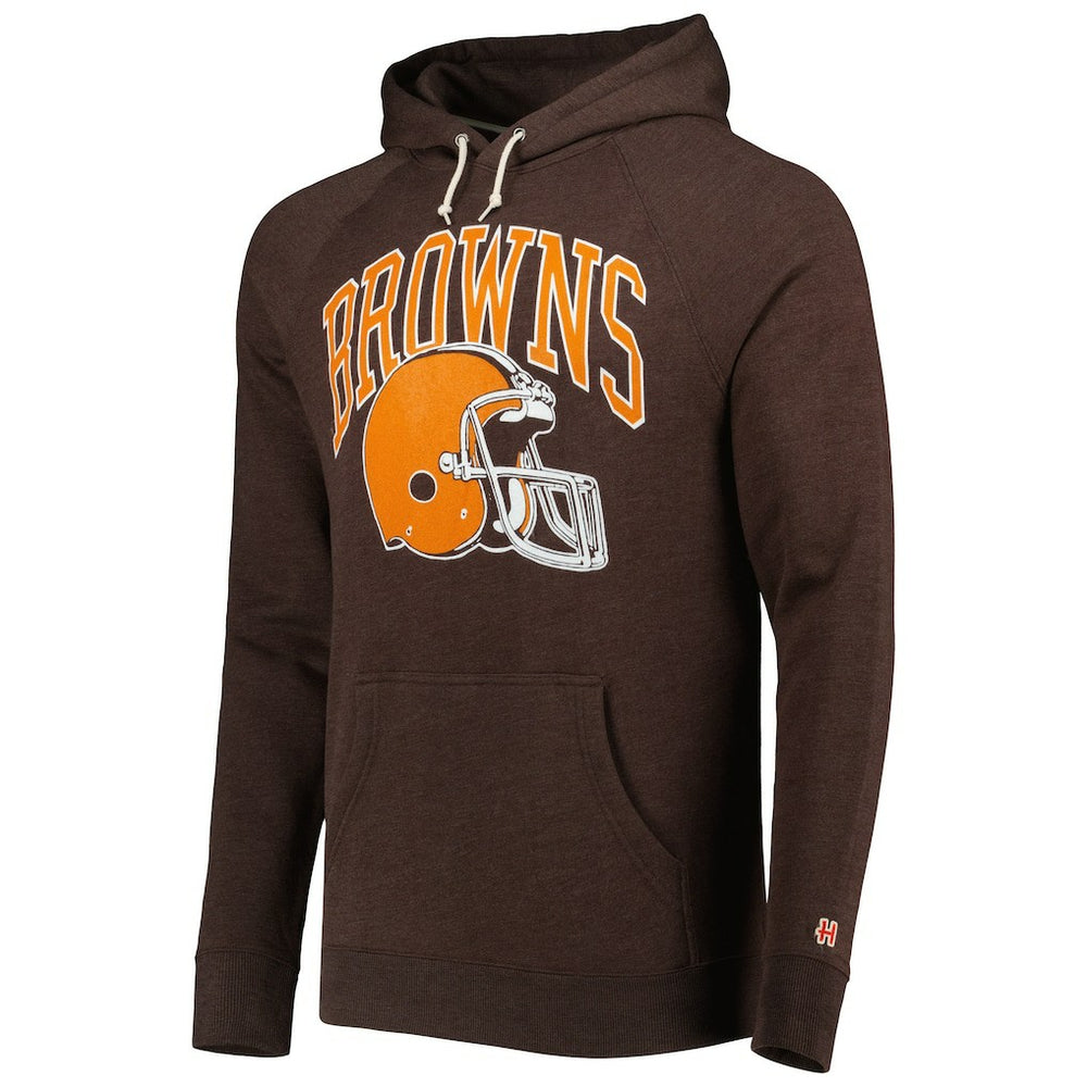 Cleveland Browns Homage Retro Helmet Tri-Blend Raglan Pullover Hoodie Brown - NFL