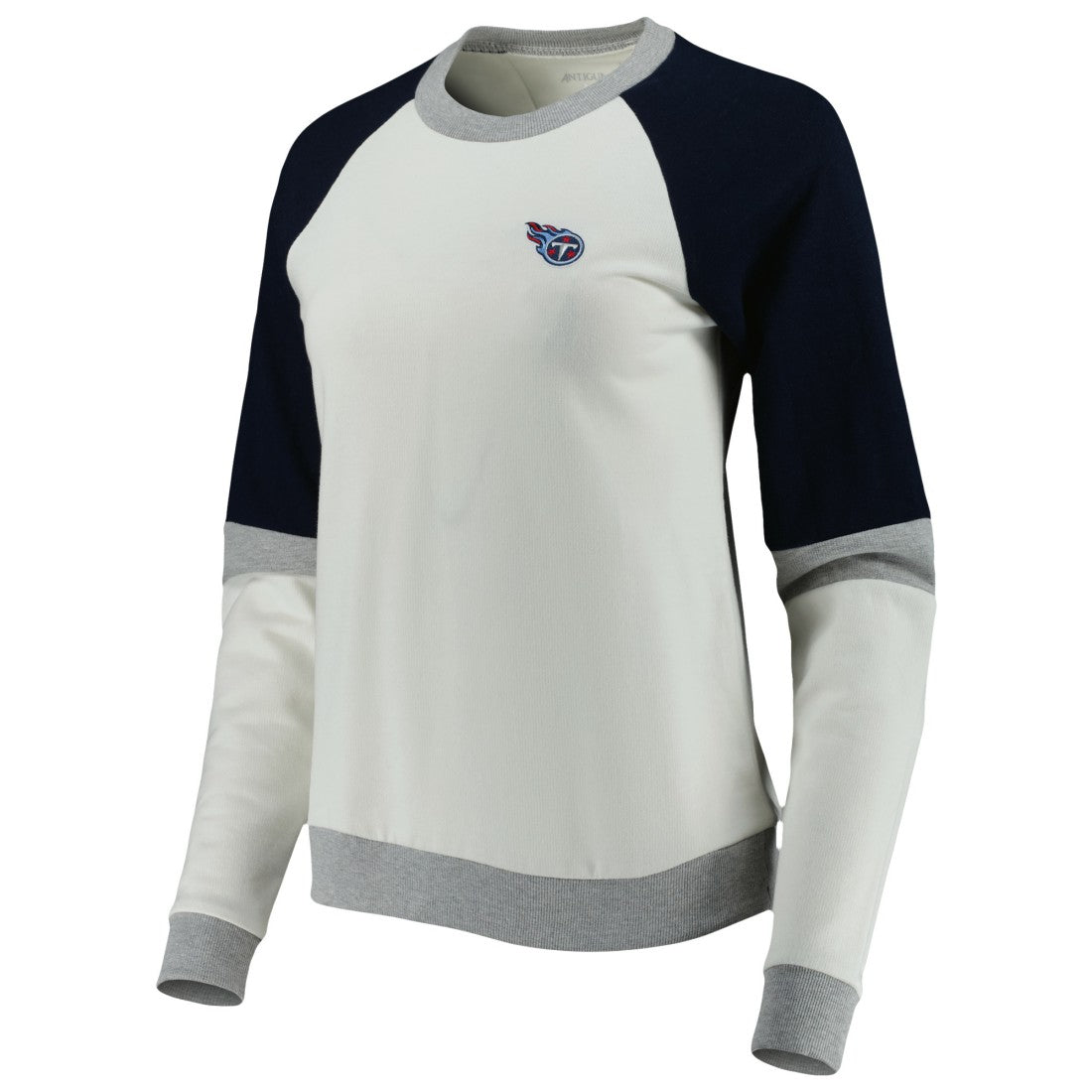 Tennessee Titans Antigua Women's Avenue Raglan Pullover Sweatshirt Cream/Navy - NFL