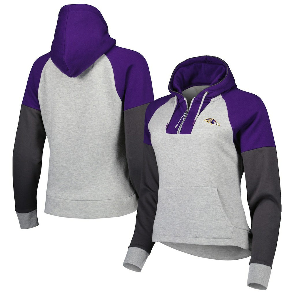 Baltimore Ravens Antigua Women's Lightweight Jackpot Raglan Half-Zip Pullover Hoodie Heather Gray - NFL