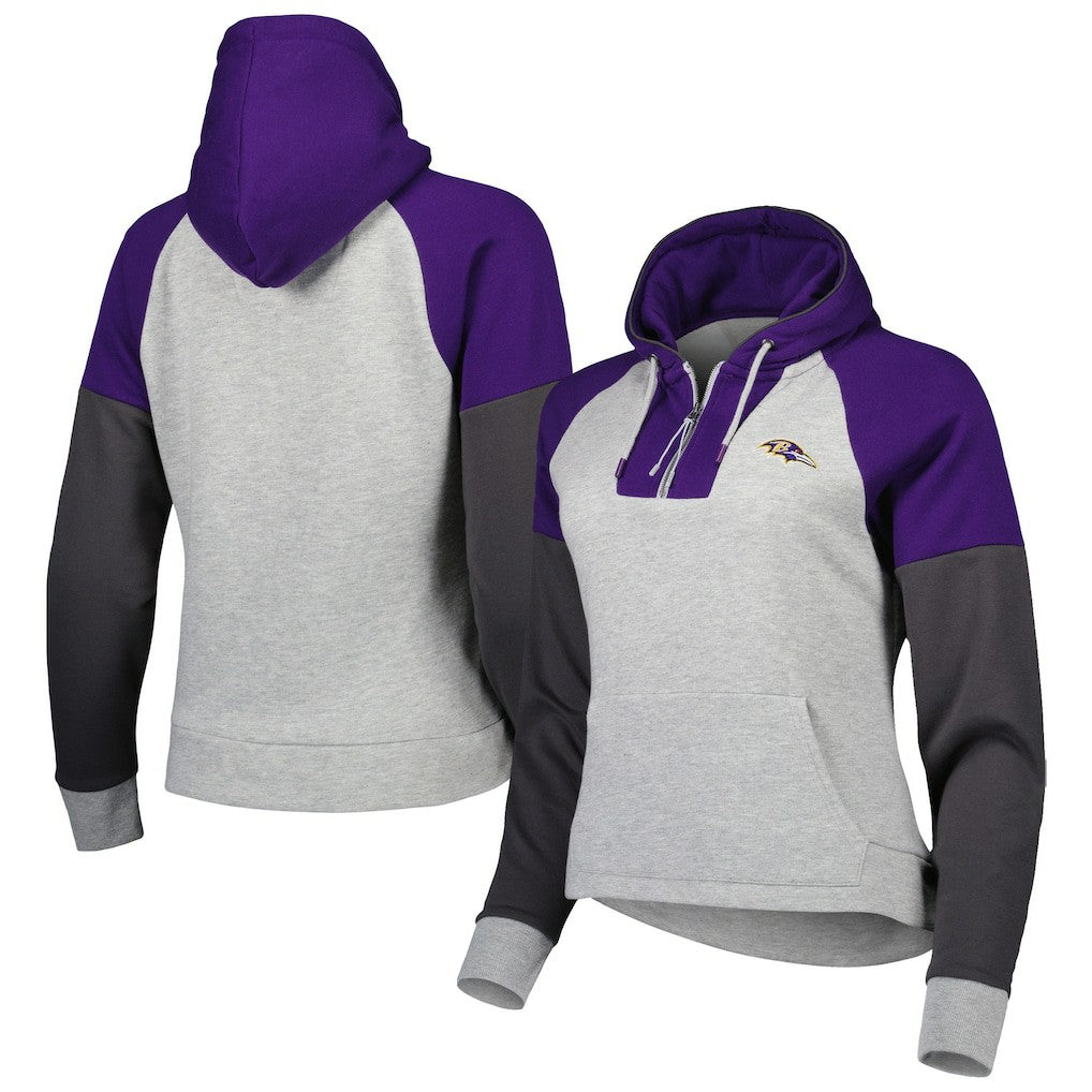 Baltimore Ravens Antigua Women's Lightweight Jackpot Raglan Half-Zip Pullover Hoodie Heather Gray - NFL