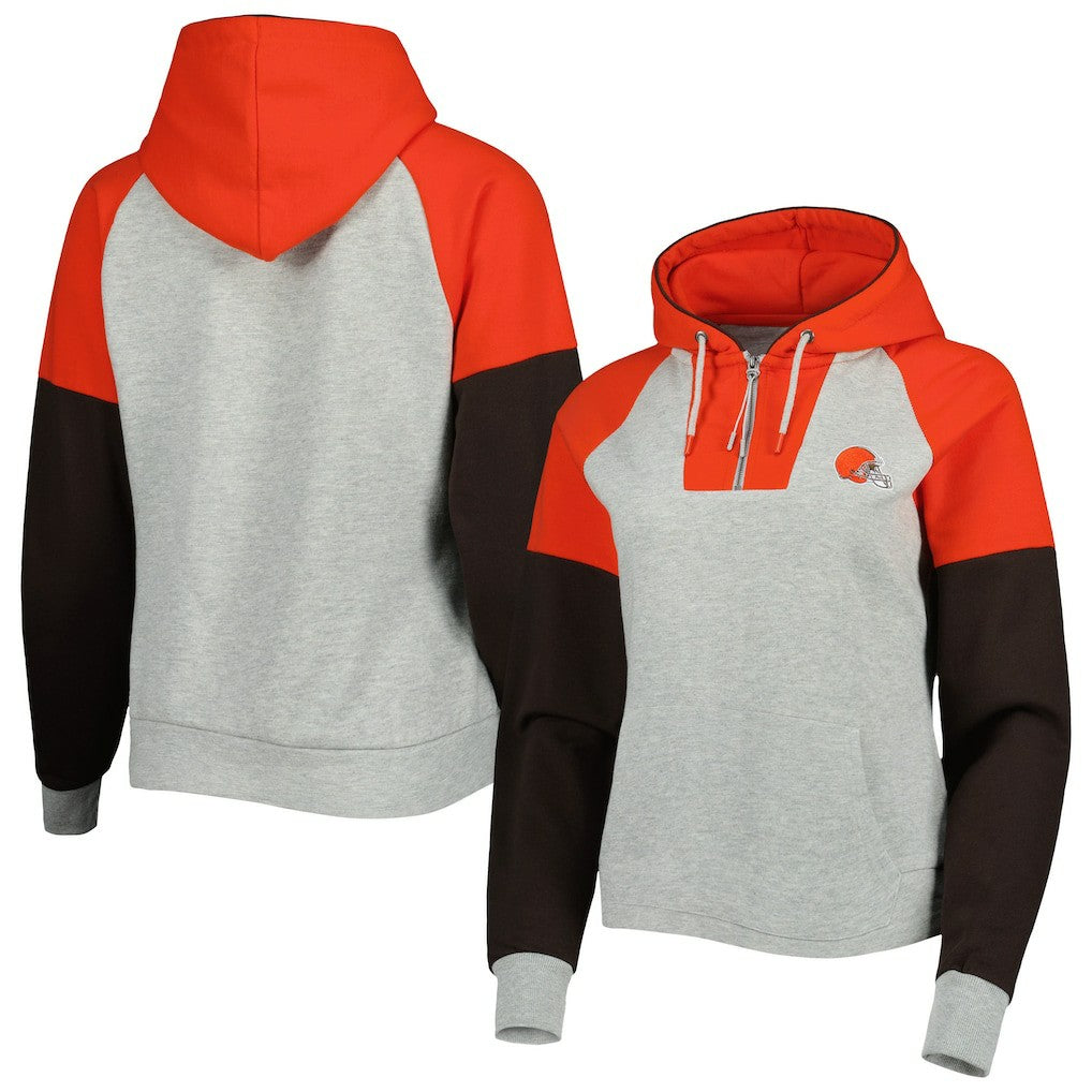 Cleveland Browns Antigua Women's Lightweight Jackpot Raglan Half-Zip Pullover Hoodie Heather Gray - NFL