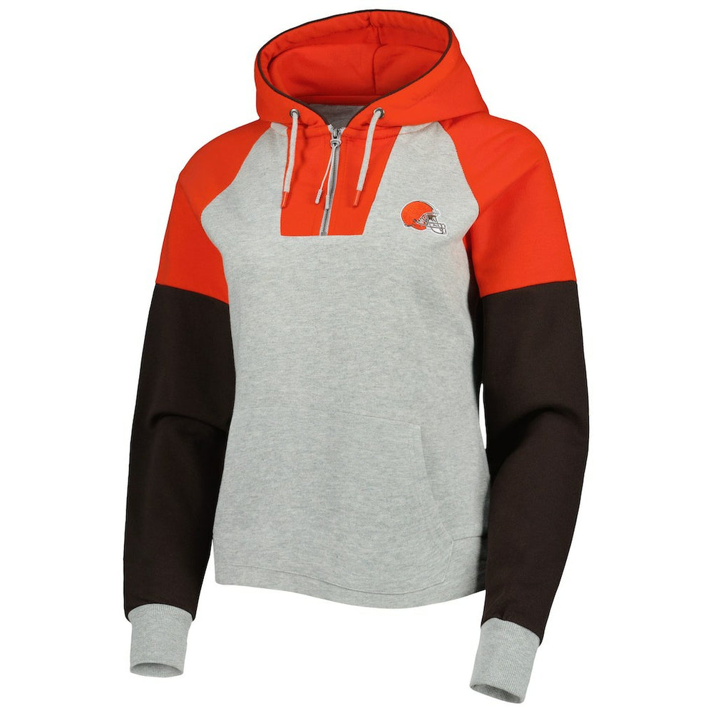 Cleveland Browns Antigua Women's Lightweight Jackpot Raglan Half-Zip Pullover Hoodie Heather Gray - NFL