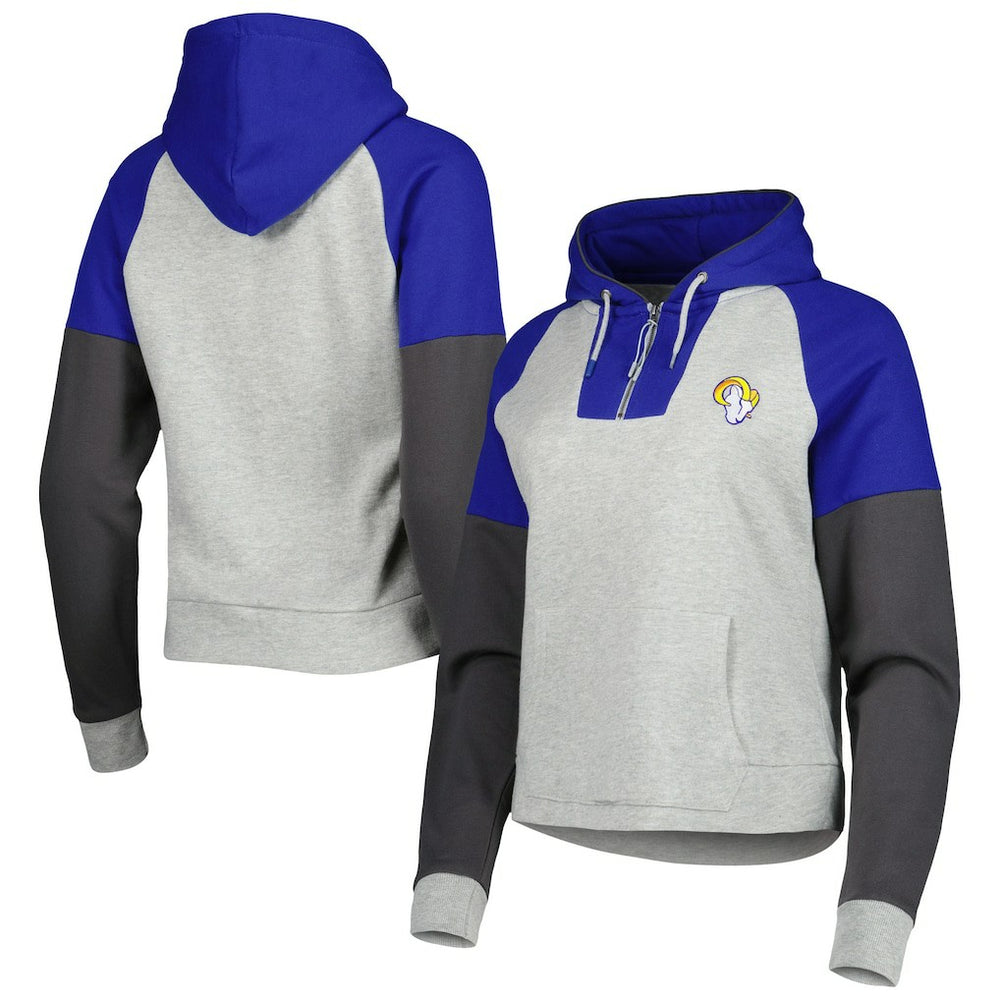 Los Angeles Rams Antigua Women's Lightweight Jackpot Raglan Half-Zip Pullover Hoodie Heather Gray - NFL