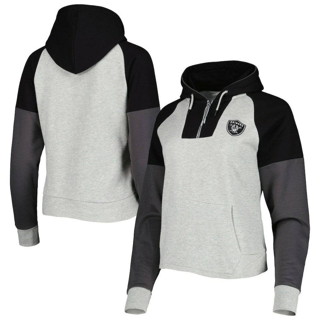 Las Vegas Raiders Antigua Women's Lightweight Jackpot Raglan Half-Zip Pullover Hoodie Heather Gray - NFL