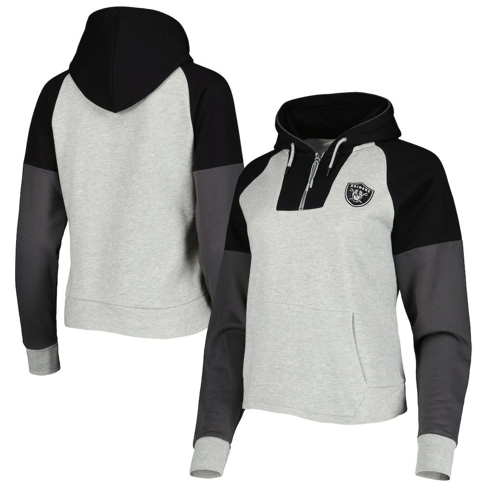 Las Vegas Raiders Antigua Women's Lightweight Jackpot Raglan Half-Zip Pullover Hoodie Heather Gray - NFL