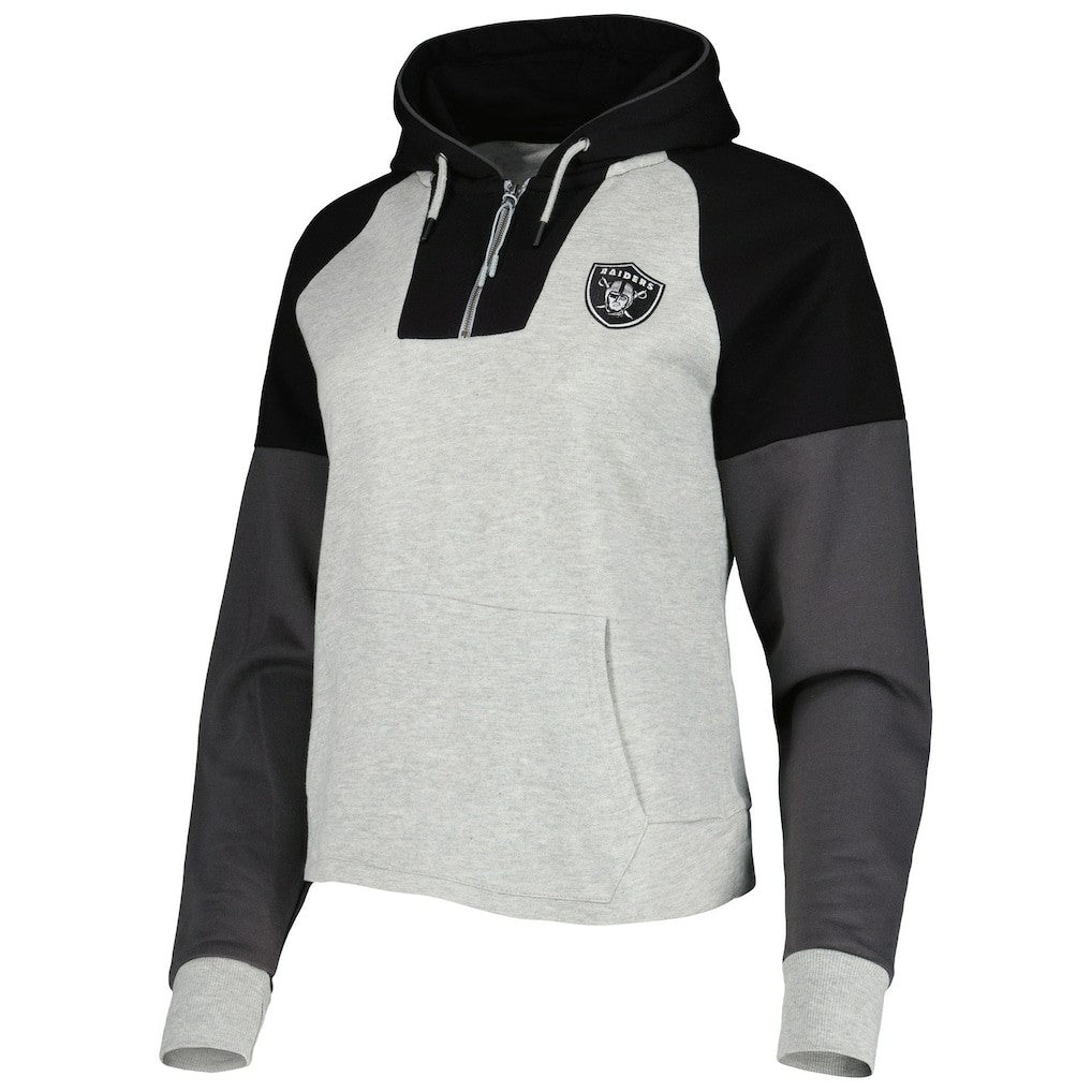 Las Vegas Raiders Antigua Women's Lightweight Jackpot Raglan Half-Zip Pullover Hoodie Heather Gray - NFL