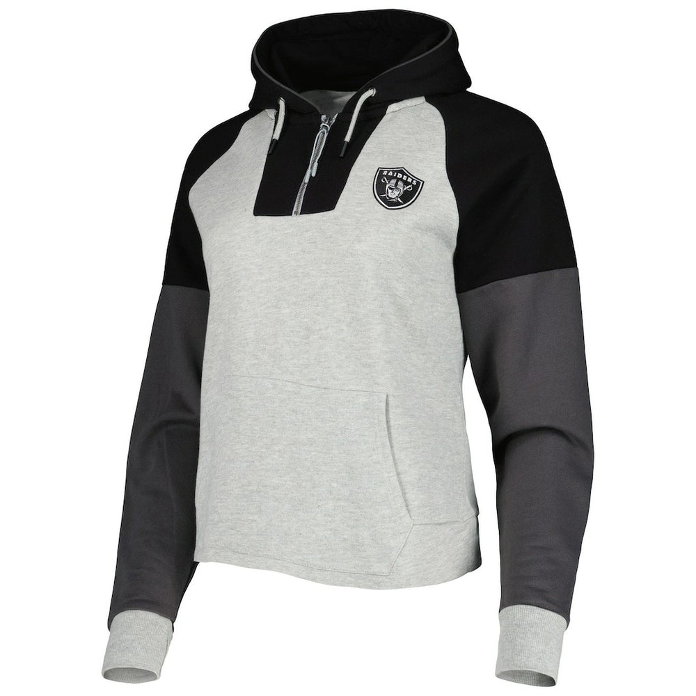 Las Vegas Raiders Antigua Women's Lightweight Jackpot Raglan Half-Zip Pullover Hoodie Heather Gray - NFL