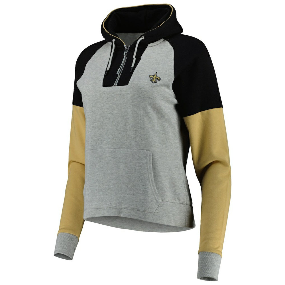 New Orleans Saints Antigua Women's Lightweight Jackpot Raglan Half-Zip Pullover Hoodie Heather Gray - NFL
