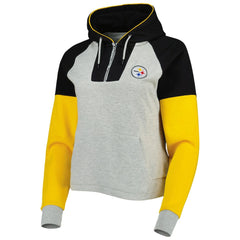 Pittsburgh Steelers Antigua Women's Lightweight Jackpot Raglan Half-Zip Pullover Hoodie Heather Gray - NFL