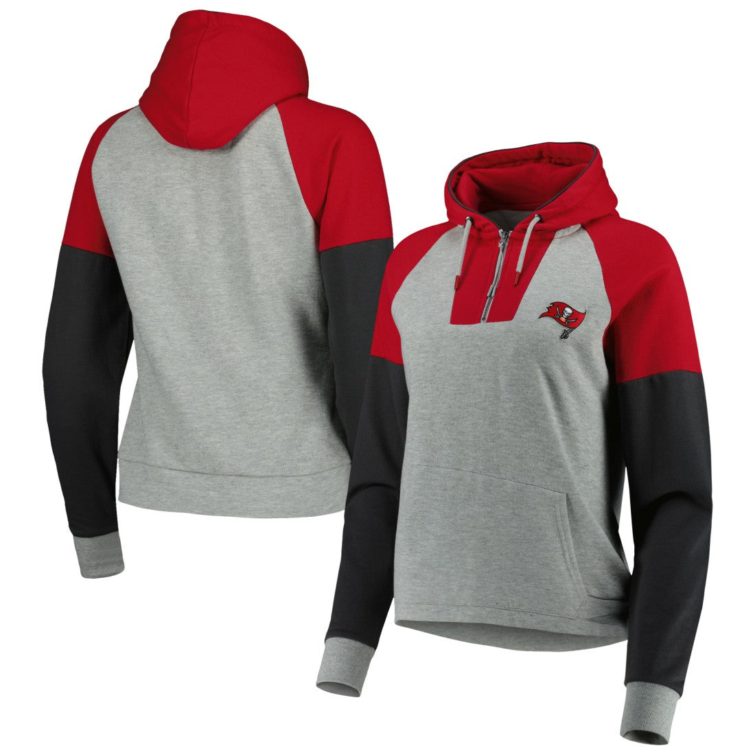 Tampa Bay Buccaneers Antigua Women's Lightweight Jackpot Raglan Half-Zip Pullover Hoodie Heather Gray - NFL