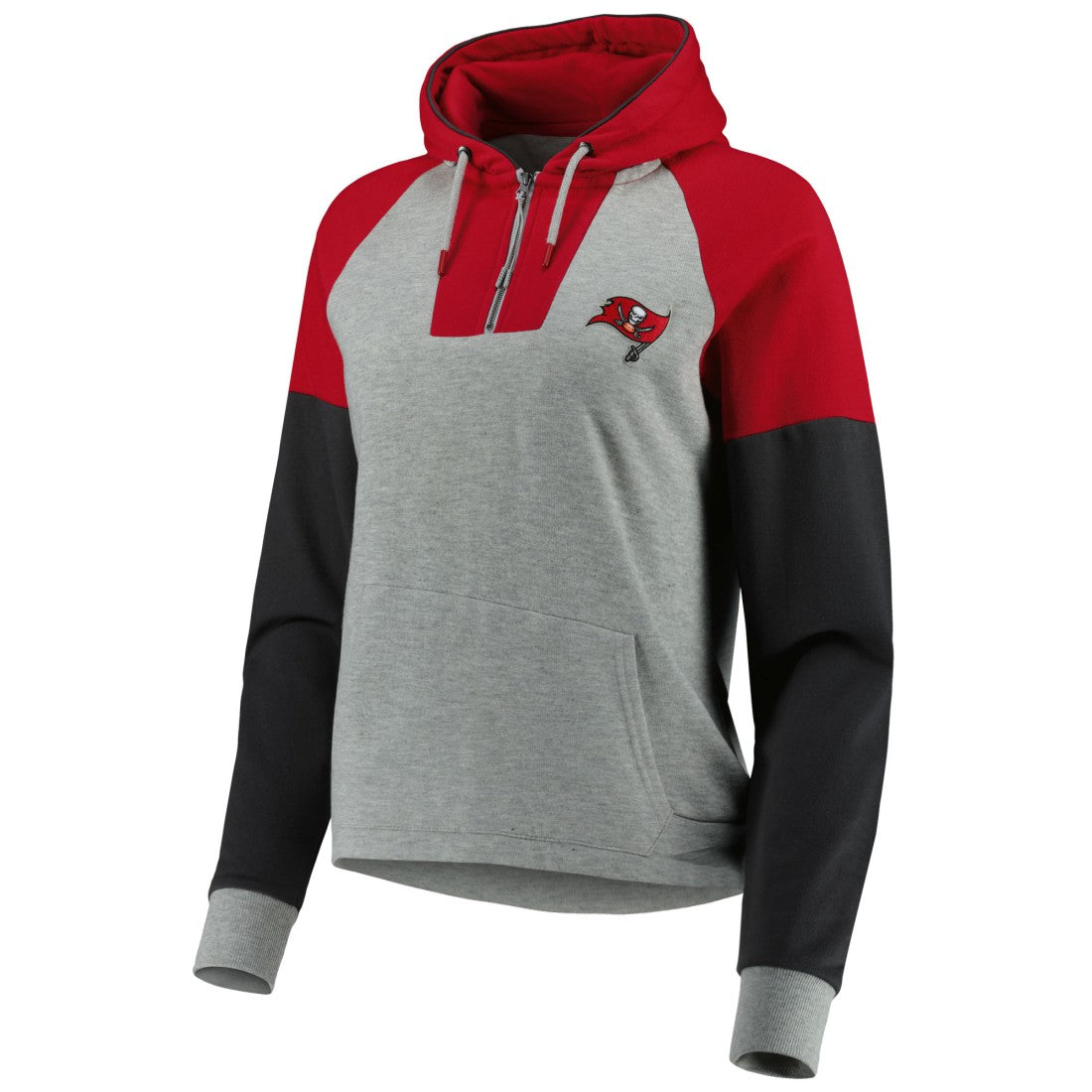 Tampa Bay Buccaneers Antigua Women's Lightweight Jackpot Raglan Half-Zip Pullover Hoodie Heather Gray - NFL