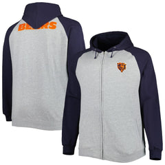 Chicago Bears Big & Tall Fleece Raglan Full-Zip Hoodie Jacket Heather Gray - NFL