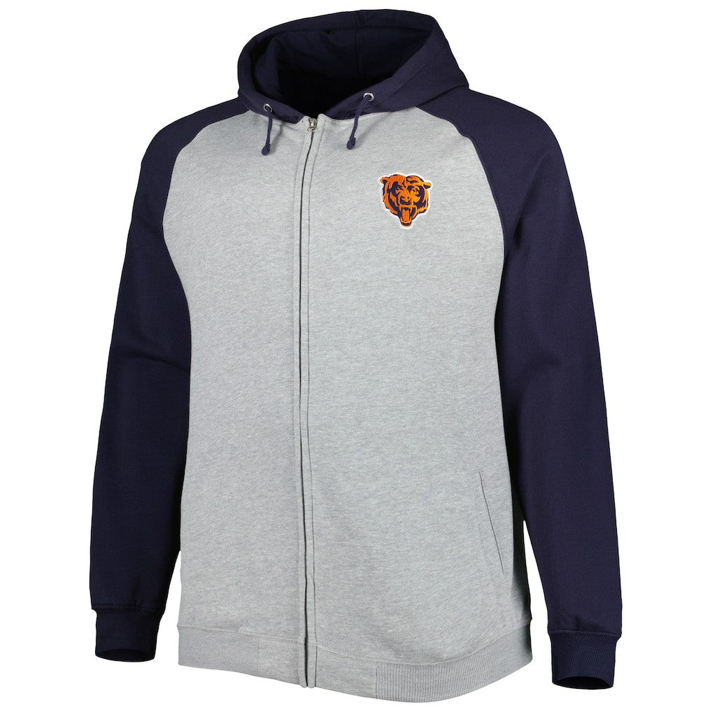 Chicago Bears Big & Tall Fleece Raglan Full-Zip Hoodie Jacket Heather Gray - NFL