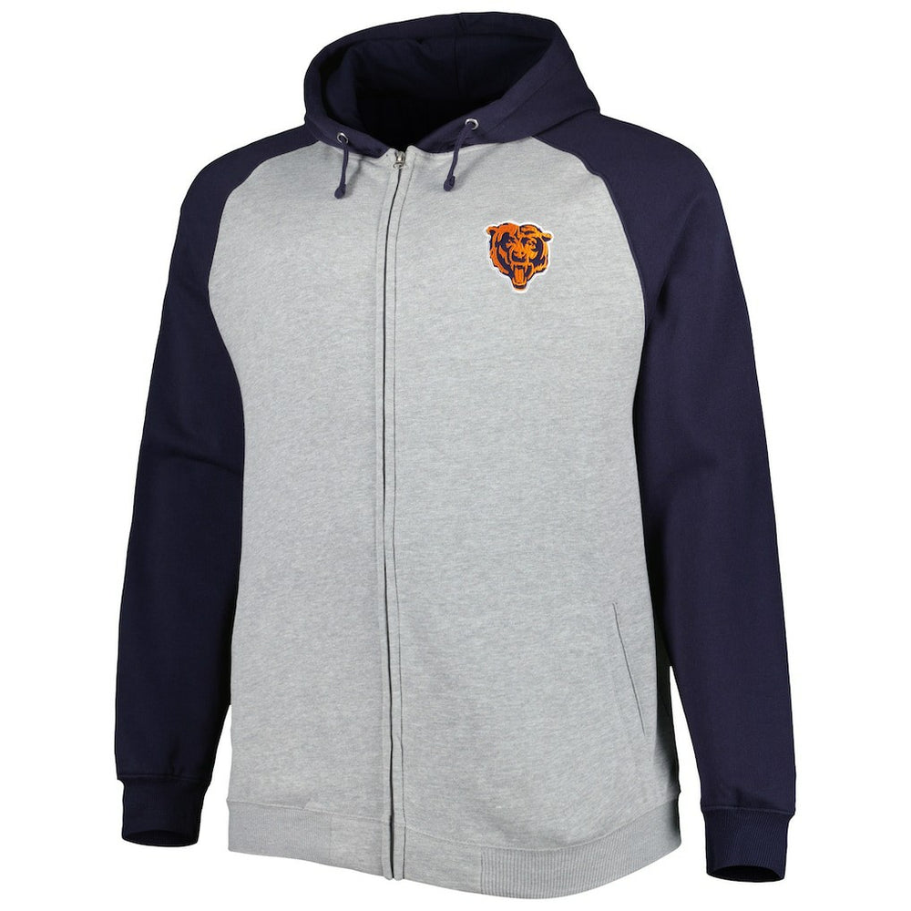 Chicago Bears Big & Tall Fleece Raglan Full-Zip Hoodie Jacket Heather Gray - NFL