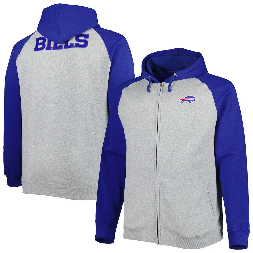 Buffalo Bills Big & Tall Fleece Raglan Full-Zip Hoodie Jacket Heather Gray - NFL