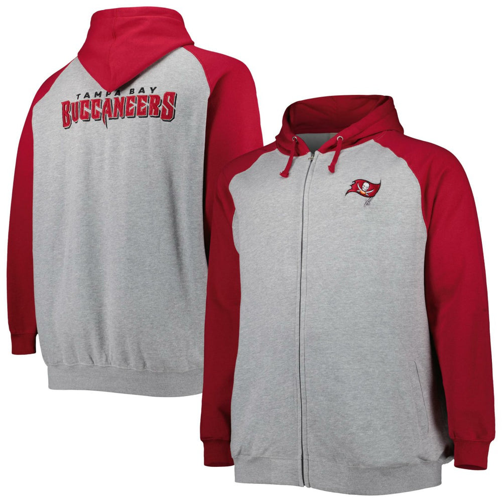 Tampa Bay Buccaneers Big & Tall Fleece Raglan Full-Zip Hoodie Jacket Heather Gray - NFL