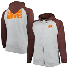Cleveland Browns Big & Tall Fleece Raglan Full-Zip Hoodie Jacket Heather Gray - NFL