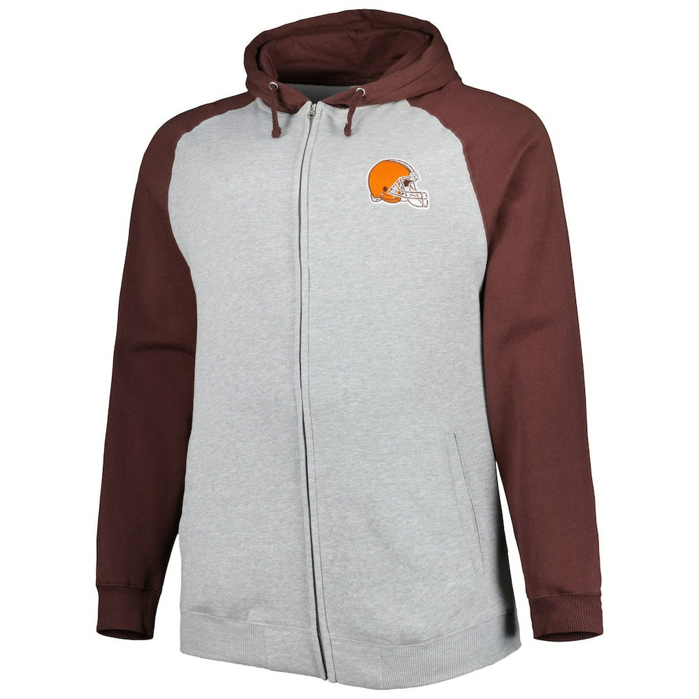 Cleveland Browns Big & Tall Fleece Raglan Full-Zip Hoodie Jacket Heather Gray - NFL