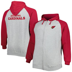 Arizona Cardinals Big & Tall Fleece Raglan Full-Zip Hoodie Jacket Heather Gray - NFL