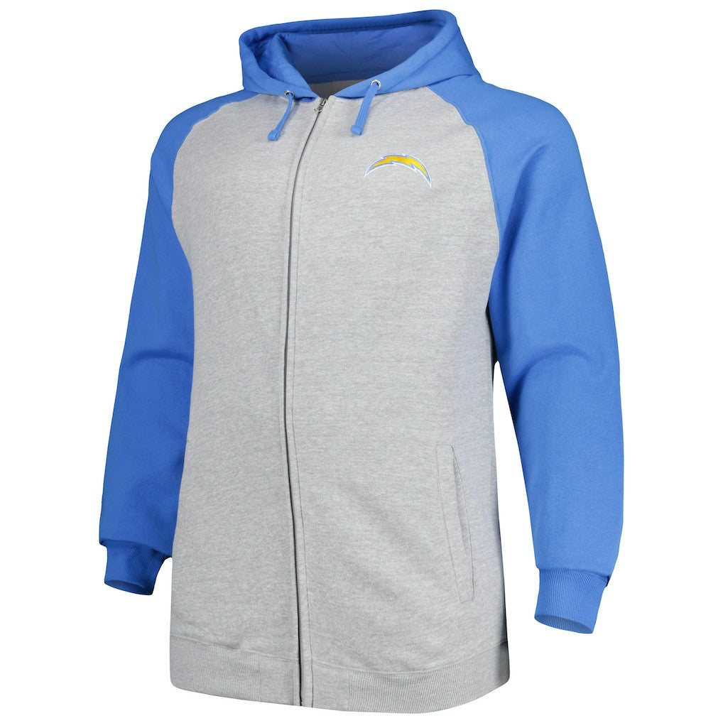 Los Angeles Chargers Big & Tall Fleece Raglan Full-Zip Hoodie Jacket Heather Gray - Fanatics