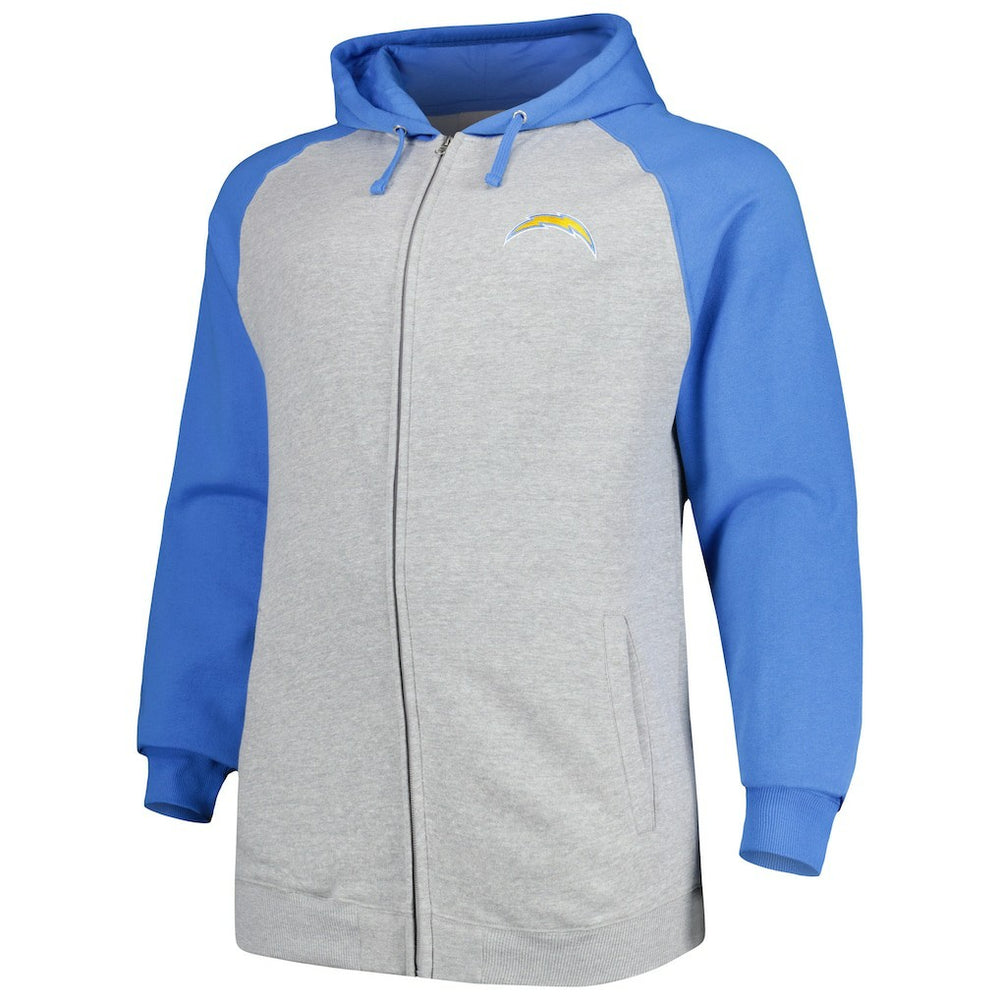 Los Angeles Chargers Big & Tall Fleece Raglan Full-Zip Hoodie Jacket Heather Gray - Fanatics