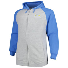 Los Angeles Chargers Big & Tall Fleece Raglan Full-Zip Hoodie Jacket Heather Gray - Fanatics