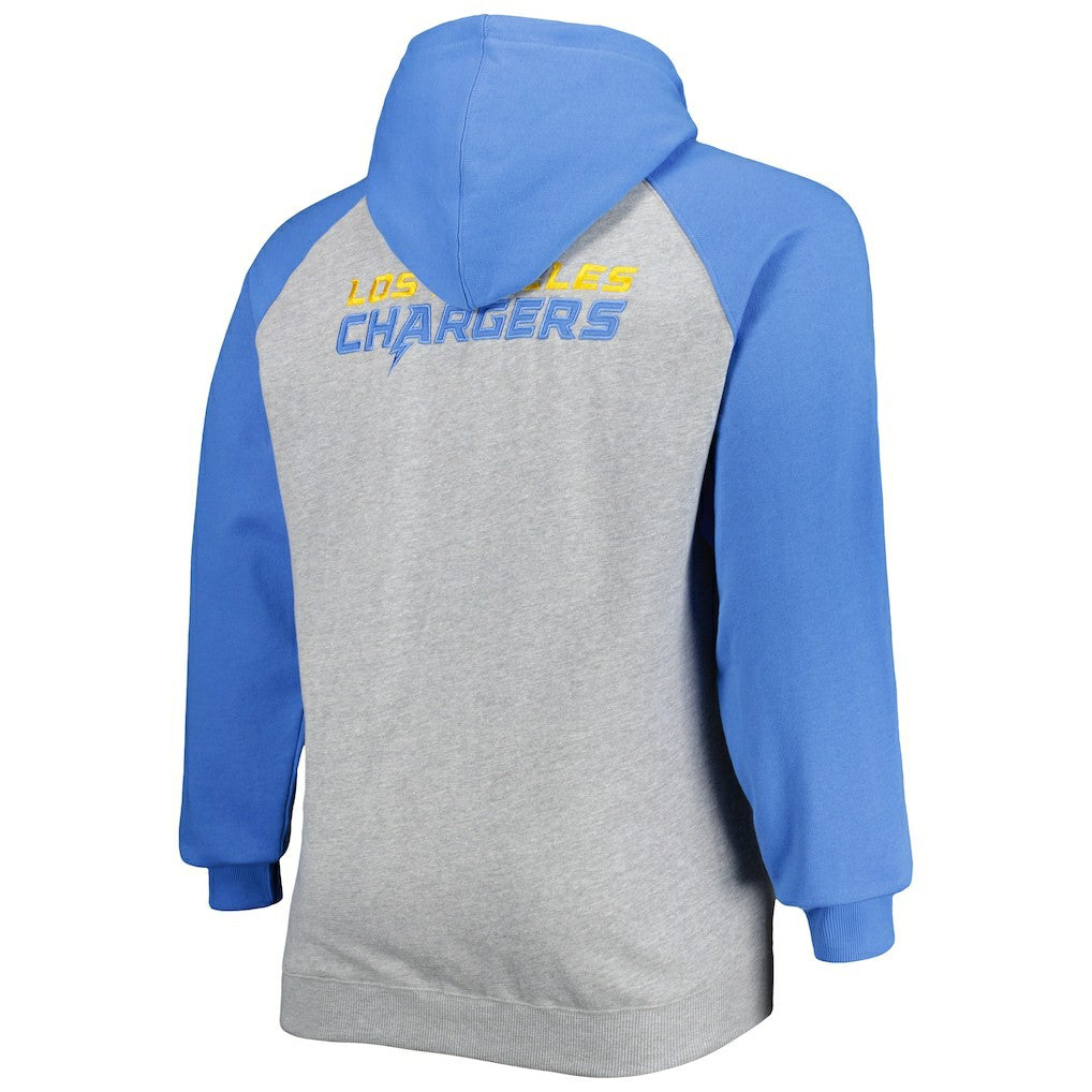 Los Angeles Chargers Big & Tall Fleece Raglan Full-Zip Hoodie Jacket Heather Gray - Fanatics