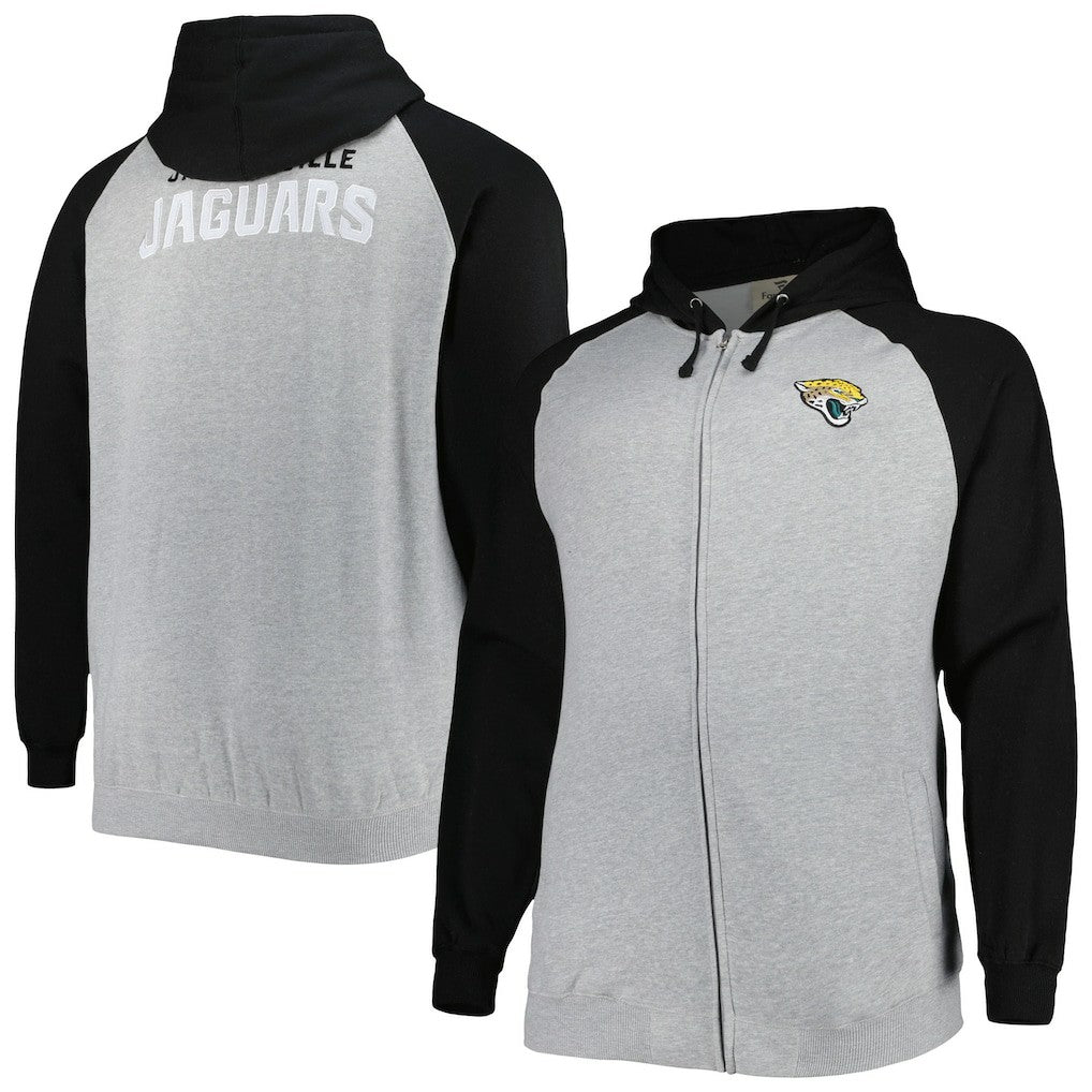 Jacksonville Jaguars Big & Tall Fleece Raglan Full-Zip Hoodie Jacket Heather Gray - NFL