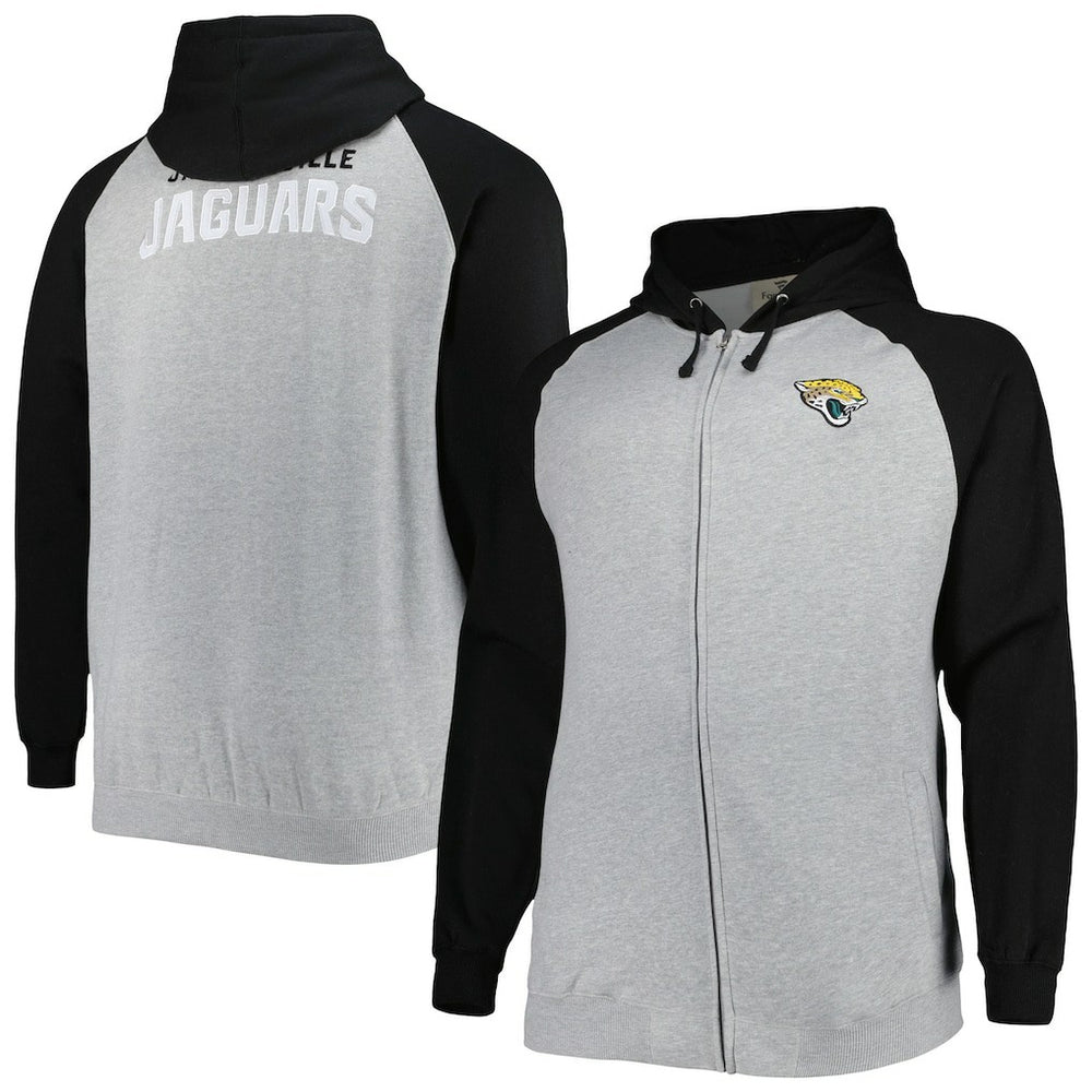 Jacksonville Jaguars Big & Tall Fleece Raglan Full-Zip Hoodie Jacket Heather Gray - NFL