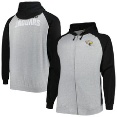 Jacksonville Jaguars Big & Tall Fleece Raglan Full-Zip Hoodie Jacket Heather Gray - NFL