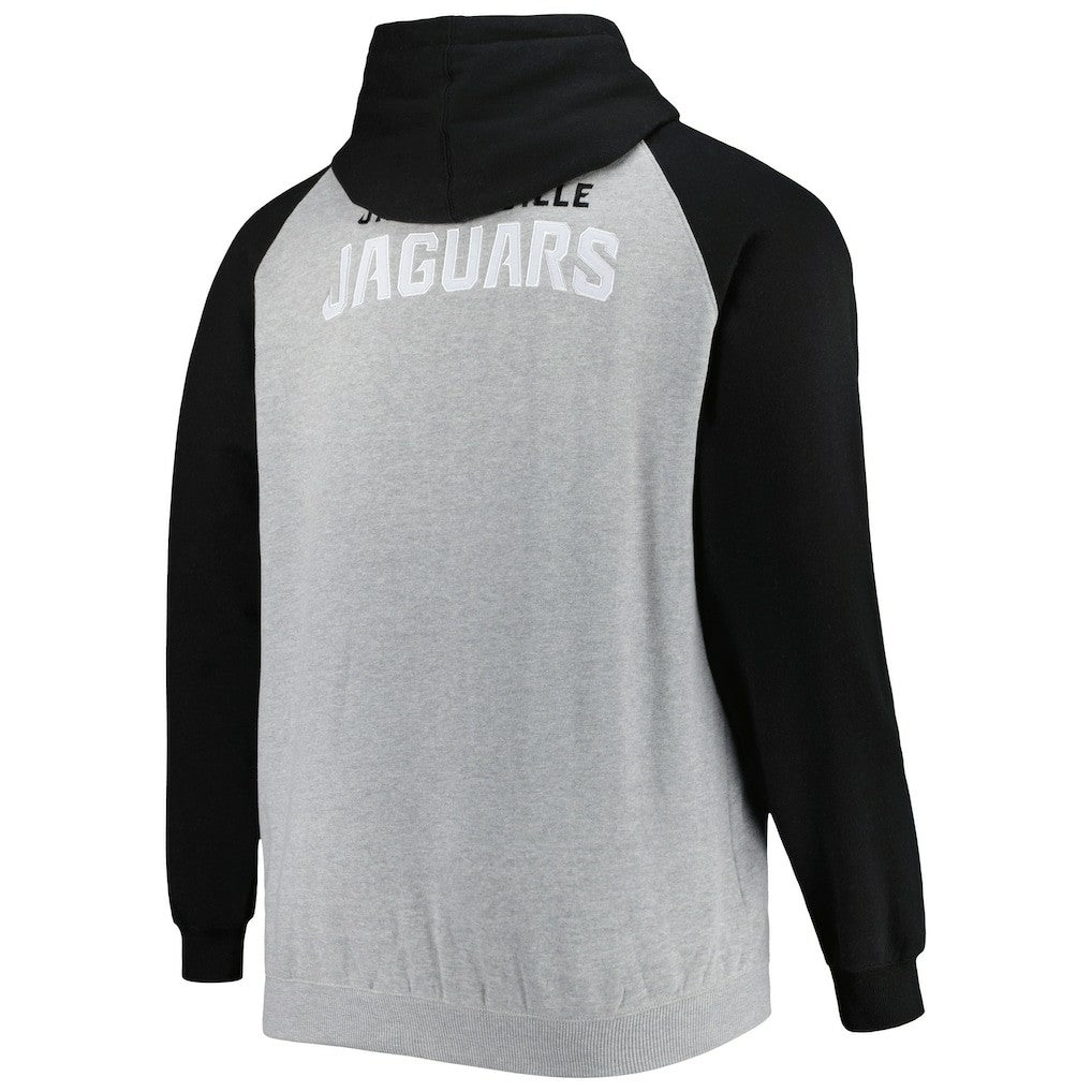 Jacksonville Jaguars Big & Tall Fleece Raglan Full-Zip Hoodie Jacket Heather Gray - NFL