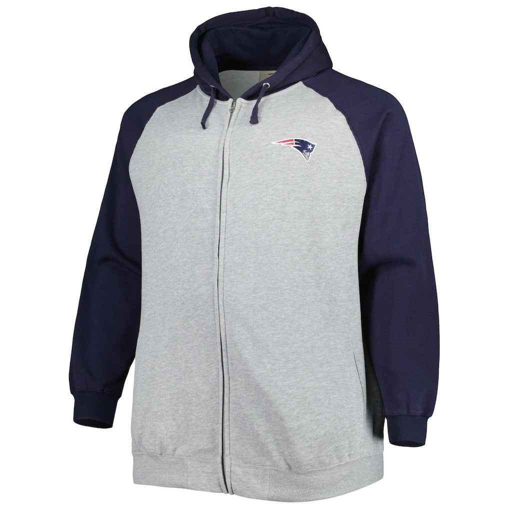 New England Patriots Big & Tall Fleece Raglan Full-Zip Hoodie Jacket Heather Gray - NFL