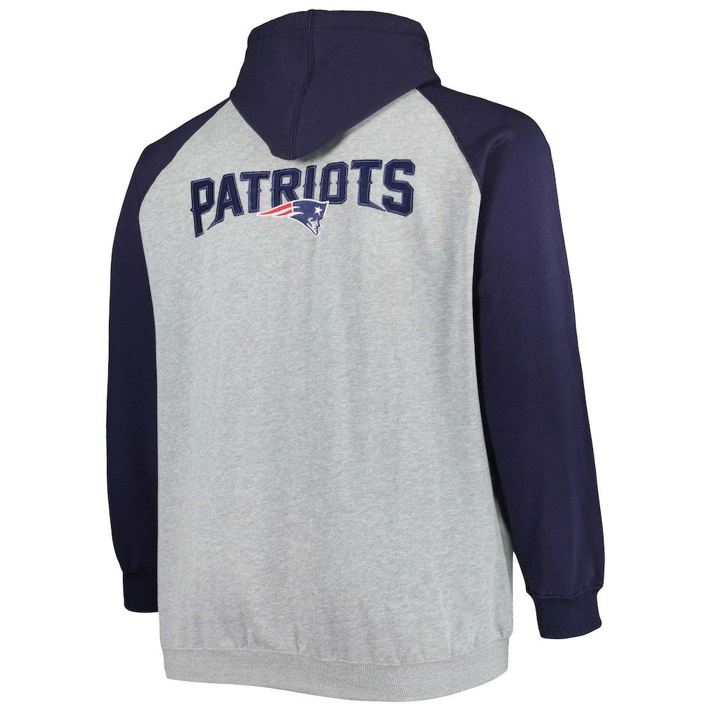 New England Patriots Big & Tall Fleece Raglan Full-Zip Hoodie Jacket Heather Gray - NFL