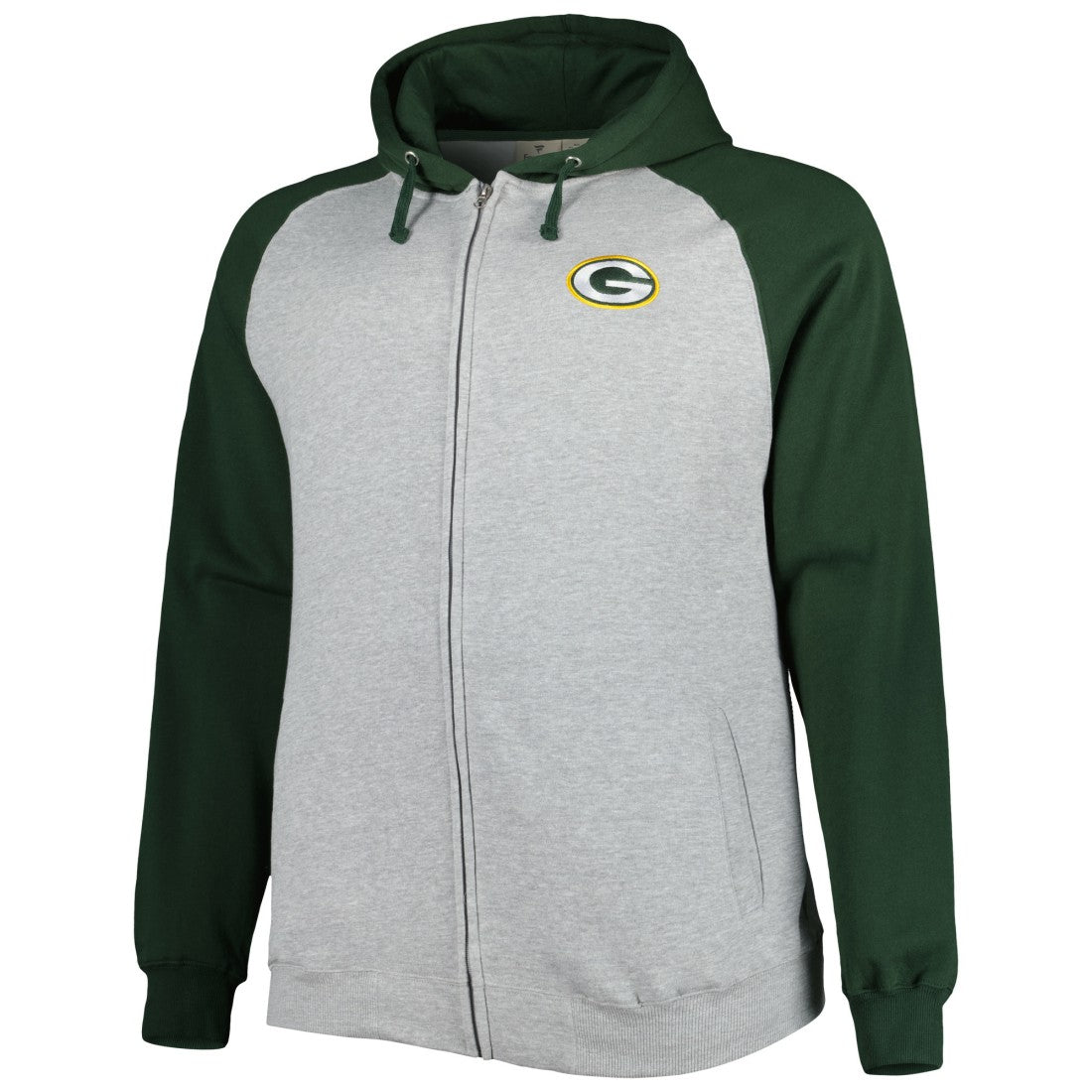 Green Bay Packers Big & Tall Fleece Raglan Full-Zip Hoodie Jacket Heather Gray - NFL